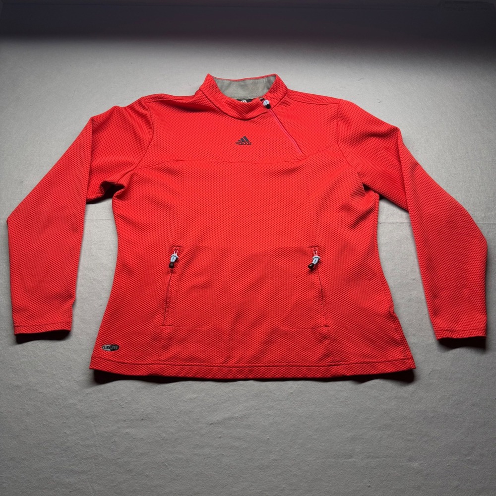 Adidas Climalite Red Waffle Knit Asymmetrical Zip Pullover Jacket Mens XL AK9001